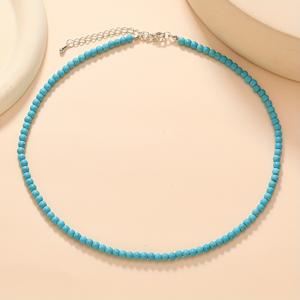 TEMU 네추럴 터키석 4mm 라운드 비즈 목걸이, 심플한 휴가 스타일, 푸른 바다에서 영감을 받은 패션 주얼리, 데일리 및 선물 행사에 다재다능, 올 시즌 스톤 액세서리