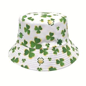 TEMU 네잎 클로버 패턴 프린트 낚시꾼 모자 1개, 유럽 및 미국 스타일의 세련되고 다용도, 성 패트릭 데이를 위한 자외선 차단, 남녀공용 리버서블 버킷 모자. 할로윈, 크리스마스 이벤트 및 파티 용품|벙거지모자