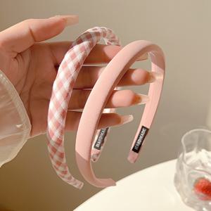 TEMU 2개 컬러풀 체크무늬 헤어밴드 - 여성용 우아한 헤어 액세서리, 핑크, 그린, 블루, 화이트의 체크무늬 패턴이 있는 다용도 패션 헤어 타이, 캐주얼 또는 포멀한 의상에 완벽, 다용도 헤어웨어 | 체크무늬 | 폴리에스터 헤어밴드