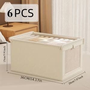 TEMU 6개 대용량 옥스포드 원단 보관함 – 투명 창문 디자인, 접이식 옷장 정리함, 침실 및 홈 오거나이저, 현대적인 플립탑 디자인, 중성 컬러 팔레트 | 튼튼한 손잡이, 옷장 수납 솔루션