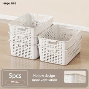 TEMU 스타일 플라스틱 수납함 5개 세트, 다용도 중공 정리함, 가정, 사무실, 교실 및 게임룸용, 문서 및 가정용품 정리에 완벽, 서랍 및 탁상 사용 가능, 내구성 있고 스타일리시한 디자인, 사무용품 및 액세서리, 선반 바구니
