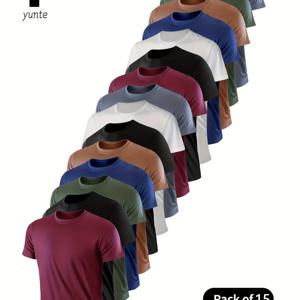 TEMU 남성용 빠른 건조 운동 티셔츠 15개 세트 - 통기성 좋고 수분 흡수 기능이 있는 반팔 셔츠, 체육관 및 러닝 트레이닝용, 가벼우면서 편안함, 혼합 색상(빨강, 검정, 마룬, 회색, 파랑, 흰색, 연갈색)