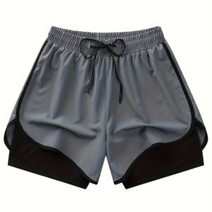 TEMU 2025 신상 남녀공용 여름 퀵드라이 운동 반바지 - 중간 허리 탄력 있는 끈 조절, 농구·러닝·헬스장 및 캐주얼 착용용 이중 레이어 디자인 - 통기성 가벼운 워크아웃 쇼츠, 스포츠 액티브웨어, 세련된 스포티 룩, 내구성 있는 스포츠 의류