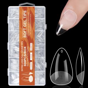 TEMU 600개 짧은 아몬드 아크릴 네일 팁 - 프리폼 세미매트 프레스온 네일, 12가지 사이즈 투명 젤 팁 풀 커버리지, DIY & 살롱용 자연스러운 네일 연장, 네일 액세서리, 뷰티 강화, 정리 보관함 포함