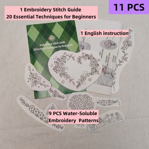 TEMU 9 Handmade Embroidered Rose Water-Soluble Stickers Set DIY 의류용 물성 자체 접착성 비직조 꽃 패치 티셔츠, 스웨터, 청바지에 적합 - 혼합 색상 사용하기 쉽습니다. 자수 침과 실 도구를 포함합니다. 전문 지침을 포함합니다.