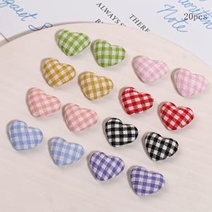 TEMU 20개 팩 체크무늬 패브릭 하트 버튼 패치, 사랑의 하트 DIY 수제 귀걸이 헤드웨어 머리핀 액세서리 재료 폰 케이스 장식 패치, 봉제 소품 의류 액세서리 플러시 가방 천 버클