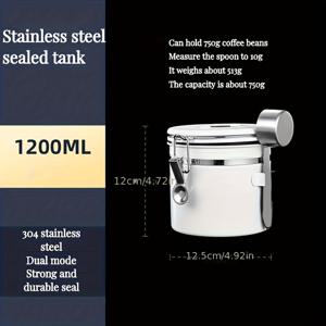 TEMU 파리다비오 업그레이드된 304 두꺼운 스테인리스 스틸 밀폐 보관 용기와 숟가락 - 커피콩, 차, 설탕 및 쌀에 이상적 - 커피를 더 오래 신선하게 유지하는 원방향 배출 밸브 기능, 가정 및 사무실 사용에 적합