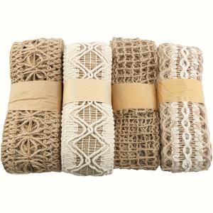 TEMU 4롤 천연 대마 로프 레이스 네트 - 폭 1.97인치, DIY 공예용 장식 웨빙, 결혼식 장식 및 홈 액센트, 토색 베이지 & 화이트 질감 패턴, 휴일 파티 및 선물 포장에 완벽함, 공예 용품 | 복잡한 패턴 | 핸드메이드 룩