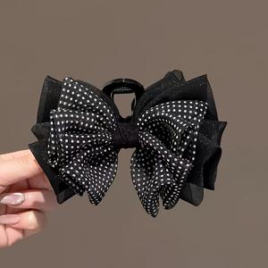 TEMU 프랑스식 레트로 폴카 도트 보 헤어 클라우 클립, 스타일리시한 헤어 액세서리용 가죽 샤크 클립, 패션과 우아한 성격, 단일 제품