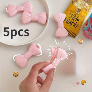 TEMU 귀여운 나비 리본 클립 5개 세트 - 내구성 있는 플라스틱 핑크 주방용 클립, 간식 보관 및 파티 장식용, 크리스마스, 할로윈, 이스터, 하누카, 추수감사절 다목적 휴일 액세서리 | 재미있는 디자인 | 가벼운 무게