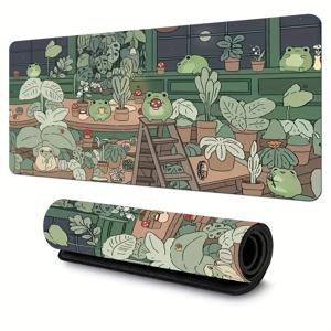 TEMU 엑스트라 라지 귀여운 개구리 녹색 마우스 패드, 미끄럼 방지 고무 베이스 - 자수 엣지, 게임, 학교, 사무실 및 가정용용, 완벽한 선물 아이디어, 가정 사무실 액세서리 | 장식용 책상 아이템 | 부드러운 표면 패드