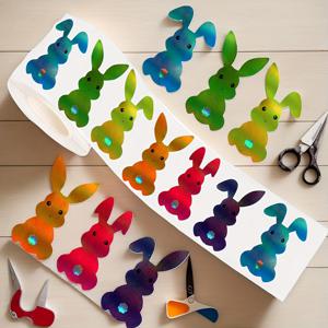 TEMU 500개 스티커/조각-부활절 토끼 스티커 - 컬러 레이저 효과 토끼 이미지 스티커, 컬러 레이저 컷 토끼 스티커, 5가지 반짝이 색상, 자체 접착 밀봉 라벨, 봉투, 다이어리 및 파티 선물 사무용품 인감 스티커 선물 장식 스티커