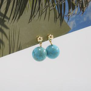 TEMU 1 쌍, 여성 패션 귀걸이, 합성 투르콥스 대형 비즈 드롭 귀걸이, 하이퍼제닉 구리 재질