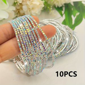 TEMU 여성용 스파클링 테니스 팔찌 세트 - 스파클링 돌, 구리 코팅, 일상 착용 및 데이 선물에 적합한 우아한 보석, 테니스 보석