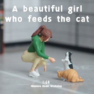 TEMU 3개 세트 - 스케일 - 소녀가 고양이를 먹는 - 고양이 - 글루톤스 - 귀여운 - 친근 - 미니어처 인물, 미니어처 모델, DIY 풍경, 창의적인 장면, 미니어처 장면 조합 및 매크로 사진에 적합