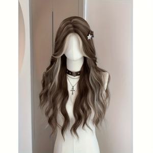 TEMU 28인치 우아한 여성용 단백질 필라멘트 모발 모발, 부드러운 곱슬머리, 자연스러운 갈색과 블론드 - 일상 및 휴일 착용, 축제용 머리 액세서리 | 세련된 머리피스 | 긴 머리 모발