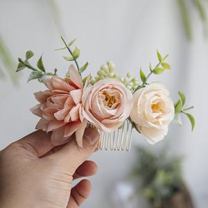 TEMU 1pc 인공 꽃 헤어 액세서리 브리드 웨딩 헤어 콤 플로럴 브리드 웨딩 헤어 클립 잎 헤어 피스 로즈 헤어 액세서리 여성 및 소녀용