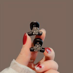 TEMU 2팩 미니 라인스톤 헤어 클로 클립 - 매트 블랙 우아한 여성용 헤어 액세서리, 스타일리시 헤어스타일과 발렌타인데이를 위한 반짝이는 디자인, 보비핀 대안 | 장식적인 헤어피스