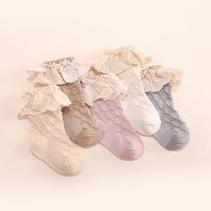 TEMU 여름용 얇은 허리 아기 양말 5켤레 - 레이스 트림, 프릴 토 디자인, 통기성 있는 폴리에스터 니트 재질, 따뜻한 날씨에 가벼우면서 편안함, 여름 필수품 | 프릴 토 양말 | 니트 텍스처