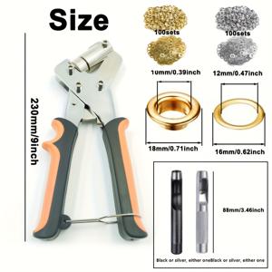 TEMU 200개의 10mm 링과 500개의 황금 아이렐트를 특징으로 하는 포괄적인 아이렐트 펀치 키트 - 타프, 인조 가죽 및 방수 직물과 관련된 DIY 프로젝트에 완벽하며, 자수 및 공예에 필수적입니다!