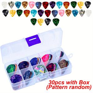 TEMU ZSY 0.46mm 기타 픽 30/50개 세트 - ABS 플라스틱, 혼합 색상 및 패턴, 기타 우쿨렐레 베이스용 내구성 있는 매끄러운 질감, 아코스틱/전기기타, 초보자 및 전문 음악가용, 악기 현 | 광택 마감 | 정리 케이스 포함, 기타 액세서리