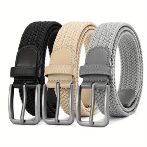 TEMU 남성용 브레이디드 스트레치 벨트 3개 세트 - 탄력 있는 캐주얼 골프 벨트, 1 3/8인치 골프 바지 및 청바지용