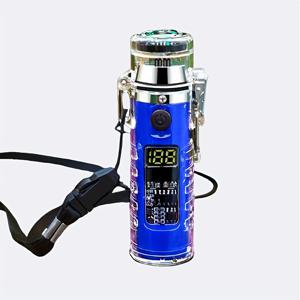 TEMU 스타일리시 크리에이티브 LED 디스플레이 USB 충전식 전기 라이터, 쿨한 방풍 듀얼 ARC 플라즈마 라이터, 나침반 내장 강력한 플래시라이트, 남녀 공용 아웃도어 캠핑 하이킹 비상 가제트 화재 시작기|나침반|후레쉬