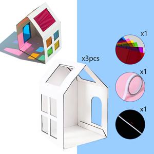 TEMU 3세트 수제 종이 합성 빛과 그림자 하우스 재료 팩, 직접 만들 필요 (하우스 카드보드 3세트, 종이 7매 포함), 완성된 제품은 바닥에 두거나 벽에 걸어 사용 가능, 미니어처 하우스, 미니어처 하우스 diy, 미니어처 집, 모형집, 집모형, 미니어처 하우스 대형, 만드는 집, 오브제