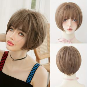 TEMU 7JHH 여성용 숏 엘프 컷 가발 - 핑크에서 골든 옴브레 열에 강한 합성 머리, 로즈 네트 캡, 일상 및 파티용 헤어스타일, 콘서트, 축제, 어머니의 날 선물 - 12.6인치 브라운 가발, 페스티벌 헤어피스, 슬림 스타일, 안전한 착용감, 음악 애호가용, 튼튼한 구조, 패션 액세서리