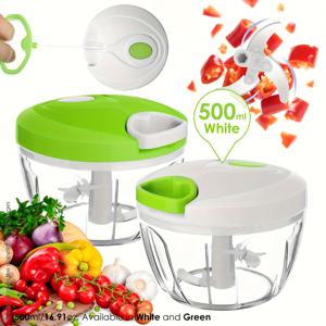 TEMU 1개/500ml, 헤비듀티 핸드풀 푸드 초퍼, 5초 간편 다용도 주방 도구, 마늘, 생강, 허브용 빠른 채소 절단기, 내구성 있는 휴대용 식품 분쇄기 및 빠른 청소 디자인, 가정 요리 & 캠핑에 완벽