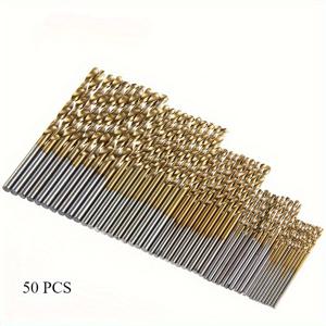 TEMU 50개 티타늄 코팅 고속 강철 드릴 비트 세트 - 고품질 135° 포인트, DIY 공예, 목공, 조각, 보석 제작에 적합, 사이즈 1/25