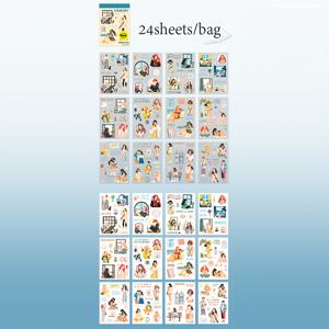 TEMU 24장/봉지 타임 시리즈 듀얼 소재 캐릭터 스티커 - 스크랩북, 핸드크래프트 아트, 다이어리 장식, 폰케이스 디자인, 노트북 액세서리 선물용
