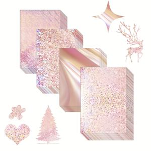 TEMU 16장의 금속 광택 홀로그래픽 카드 스톡, 4가지 스타일의 반짝이는 무지개 거울 종이, 크기 8.3x11.7 인치, 두께 250g 무게있는 금속 포일 종이, 크래프트, 카드 만들기, 파티 장식 및 스크랩북 용품에 적합합니다.