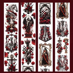 TEMU 체스 패턴이 있는 39.37인치 길이의 PET 테이프 1롤 - 스티커, 스캔북, 일기, 공예용으로 사용할 수 있는 장식용 투명 마스킹 테이프