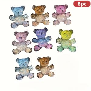 TEMU 8개 반짝이는 핑크 글리터 베어 참 - 투명 플라스틱 무지개 빛깔 DIY 주얼리 만들기, 열쇠고리, 머리핀, 공예 장식품, 수제 액세서리, 재미있는 디자인, 섬세한 제작 기술, 장식용 매력, 수공예 예술가용