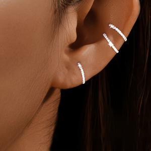 TEMU 1쌍 귀걸이, S925 스털링 실버리 라운드 후프 클립온 이어스터드, 합성 지르코니아 및 큐빅 인레이, 알러지 방지 디자인, 데일리/휴가/발렌타인데이/생일/어머니날 선물용 여성용