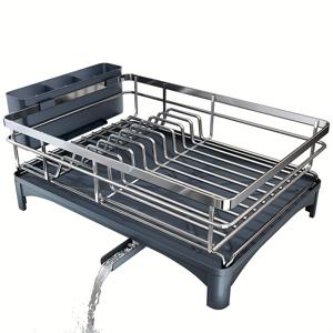 TEMU 대용량 304 스테인리스 스틸 접시 건조대 및 그릇 건조대 & 도구 홀더 - 360° 회전식 주방 조직자 - 접시, 그릇, 컵, 칼, 포크, 스파튤라 - 공간 절약 카운터탑 저장소, 접시 건조대, 도구 홀더, 현대 주방용품, 내구성 있는 주방 용품|식기건조대|식기건조기