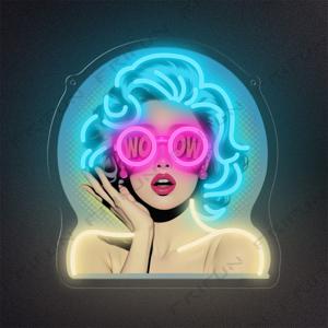 TEMU Curly Girl LED 네온 신호 - UV 프린트, USB-Powered Dimmable 벽 예술, 핑크 헤어 & 패션 안경 디자인, 침실, 바, 거실 장식에 이상적 - 휴일, 파티 & 생일 선물에 이상적, 벽 장식용 네온 신호