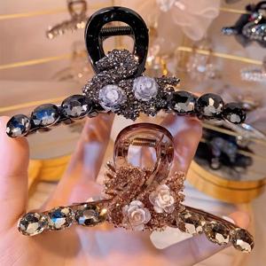 TEMU 여성용 럭셔리 브라운 라인스톤 클로 클립 대형 헤어핀 헤드밴드 2개 세트