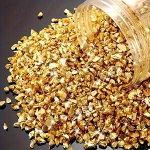 TEMU 100G 유리 조각 - 반짝이는 조각, 1.5-3Mm, 에폭시 레진 모양, DIY 네일 아트, 꽃병 채우기, 보석 만들기 및 공예 장식, 공예 장식 | 골든 셰이머링 | 내구성 있는 공예 재료, 레진 액체 모양 채우기