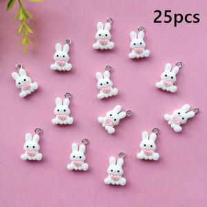 TEMU 15/25개 이스터 미니 플랫백 레진 토끼 매력 - 핑크 리본 귀여운 동물 펜던트, DIY 액세서리 만들기용, 수제 팔찌·목걸이·키체인 소품, 사랑스러운 이스터 장식, 유쾌한 디자인, 광택 마감, 선물 제작용