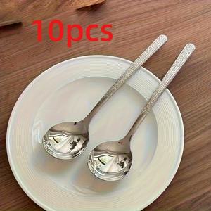 TEMU 10pcs 텍스처 스테인레스 스틸 숟가락, 내구성 있는 녹방 방지, 한국 및 서양 요리에 적합, 메인 코스에 완벽한 - 고품질 및 청소가 용이합니다.