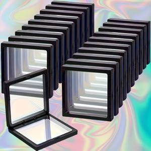 TEMU 20팩 클리어뷰 3D 플로팅 디스플레이 박스 - 먼지 방지 탄성 필름이 있는 보석 보관함, 목걸이, 팔찌, 반지, 귀걸이 및 핀용 투명 행잉 오거나이저 - 소매 및 개인 사용을 위한 내구성 있는 플라스틱 선물 상자, 세련된 디자인의 보석 상자, 보호 탄성 커버