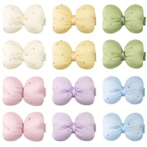 TEMU 12팩 조요 베이비 헤어 클립 - 2인치 스파클링 소프트 패브릭 헤어핀, 6가지 캔디 컬러 (핑크, 블루, 옐로우, 그린, 화이트, 브라운) - 파티 & 일상용 그로그레인 리본 클립