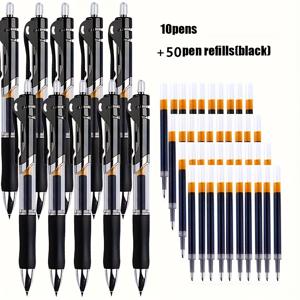 TEMU 60pcs/세트 고가의 K35 볼펜 세트 대용량 0.5Mm 볼펜 다색 교체 가능한 리필용지 및 사무용품 미세한 글쓰기 도구 (10개의 펜 + 50개의 리필)