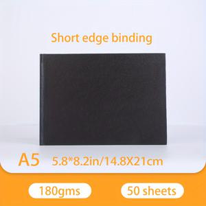 TEMU 50장/다기능 종이 스케치북 5.8*8.2인치/14.8*, 65lb/180g 내부 페이지 간단한 검은색 인조 가죽 커버 스케치북 컬러 펜슬 스케치 워터 컬러 두꺼운 스케치북 아크릴 마커 펜 드로잉 북, 라이브 드로잉 및 스케치 멀티기능 페인팅에 적합