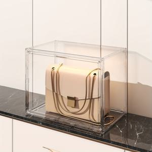 TEMU 1pc 투명 플라스틱 핸드백 정리함 - 자석 도어가 있는 쌓을 수 있는 투명 디스플레이 케이스 - 지갑, 클러치, 모자용 - 옷장 보관, 액세서리 정리함에 이상적 - 세련된 디자인, 자석 폐쇄, 지갑 보관 정리함