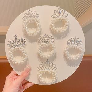 TEMU 6개의 새로운 공주 왕관 헤어 액세서리 세트, 소녀용 버니 헤어 타이, 포니테일 밴드, 매일 착용, 휴일, 사진 촬영, 선물, 등에 적합한 귀여운 및 세련된 헤어 밴드.