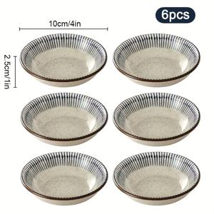 TEMU 일본 스타일 레트로 세라믹 소스 접시 6pcs 세트, 간장 및 식초 그릇, 스낵용 라운드 디프 플레이트, 3.5인치