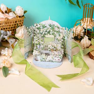 TEMU 우아한 화이트 로즈 & 릴리 가든 팝업 카드 - 3D 플로럴 디자인, 그린 리본 액센트 & 파스텔 컬러, 고품질 종이 카드 (결혼식, 생일, 기념일, 건강을 위한 선물) - 엄마, 선생님, 할머니를 위한 감동적인 사연, 개저보 모티프, 정교한 공예